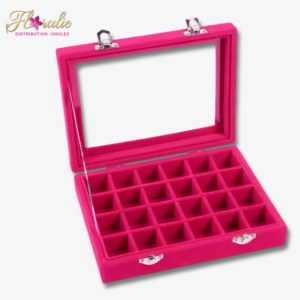 Boîtier chic en velours avec couvercle vitré (rose)