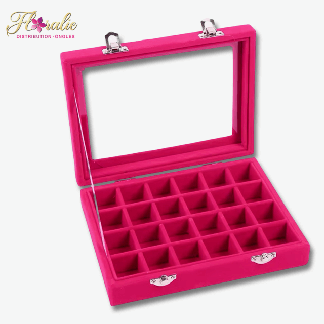 Boîtier chic en velours avec couvercle vitré (rose)